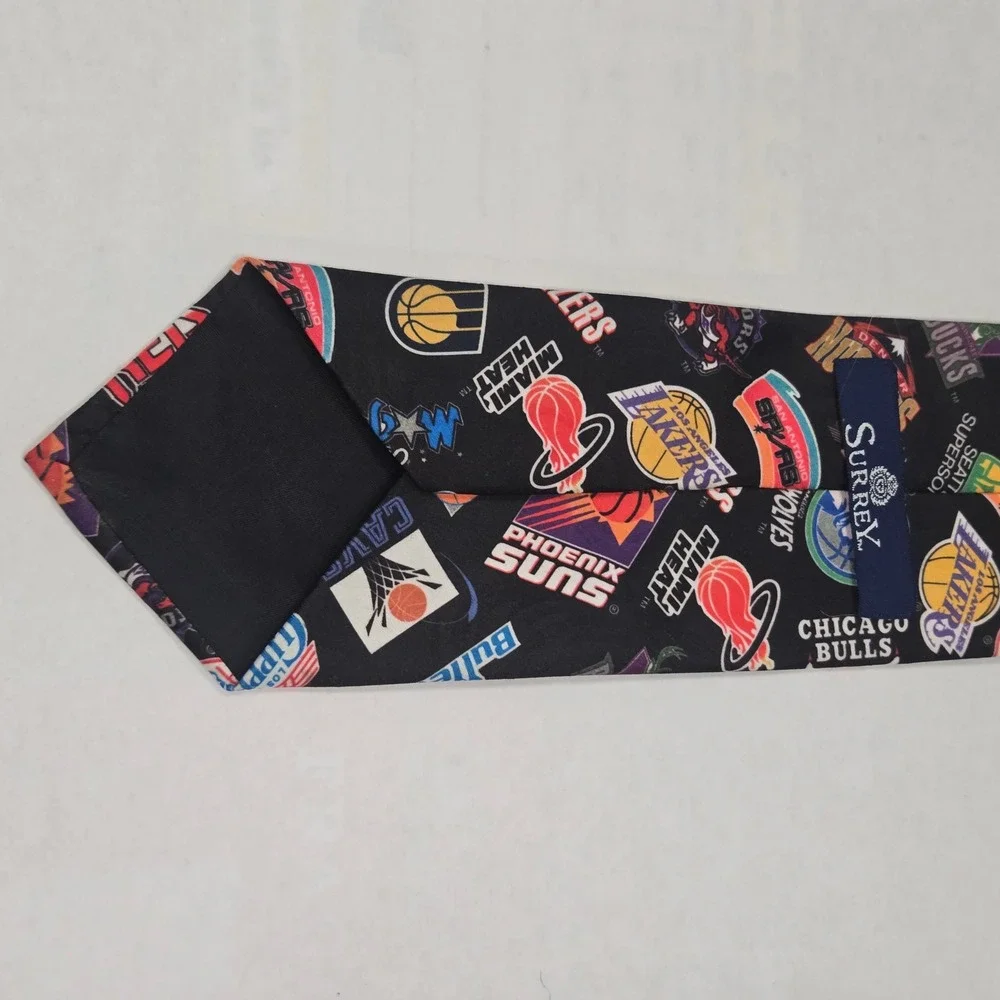 Vintage 1994 Surrey NBA Logos Tie Mens Black Basketball Teams Wallywear USA